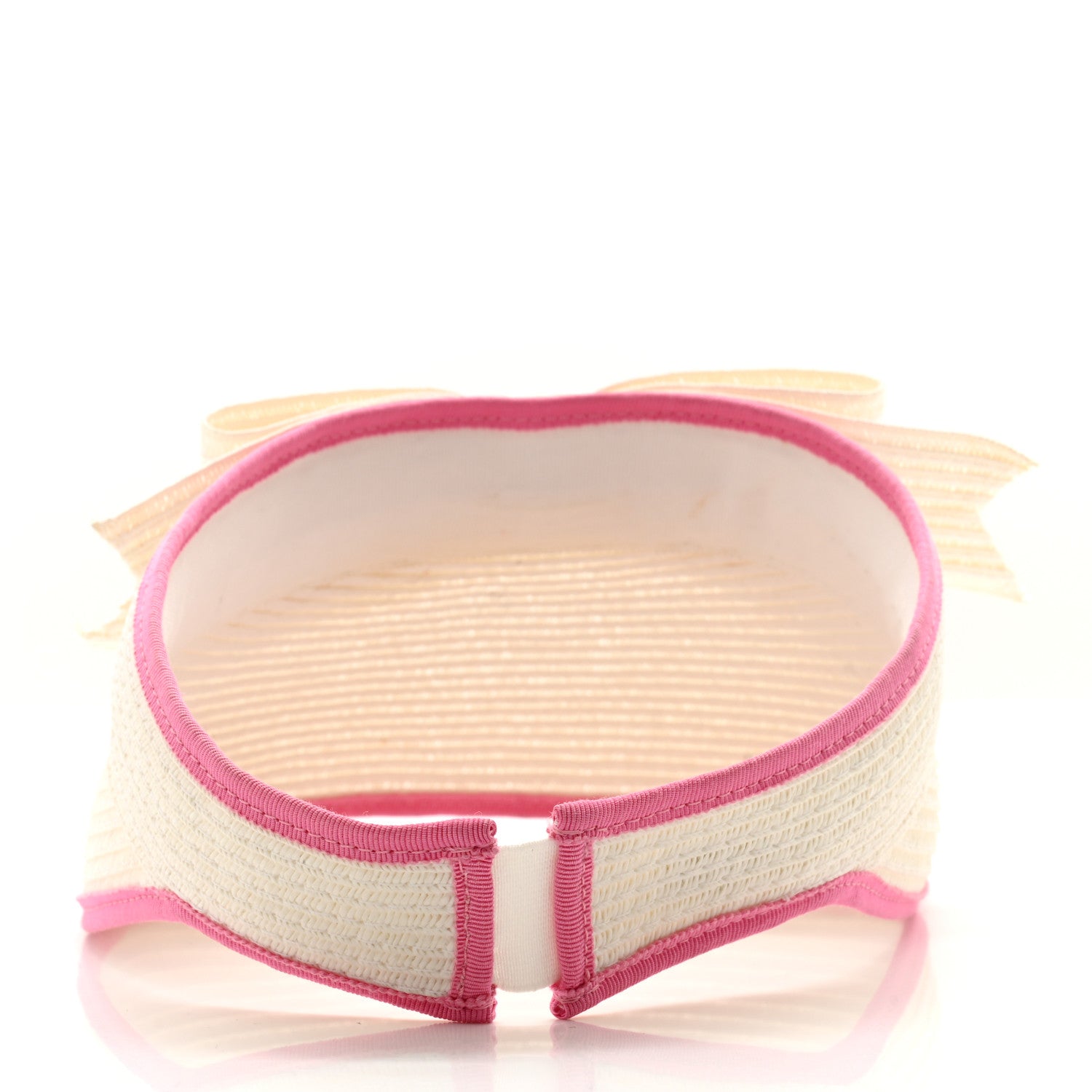 Chanel Straw Grosgrain Visor M White Pink 6 of 8