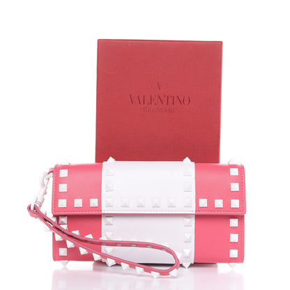 Valentino Garavani Vitello Colorblock Free Rockstud Wristlet Travel Wallet Shadow Pink Optic White 10 of 12