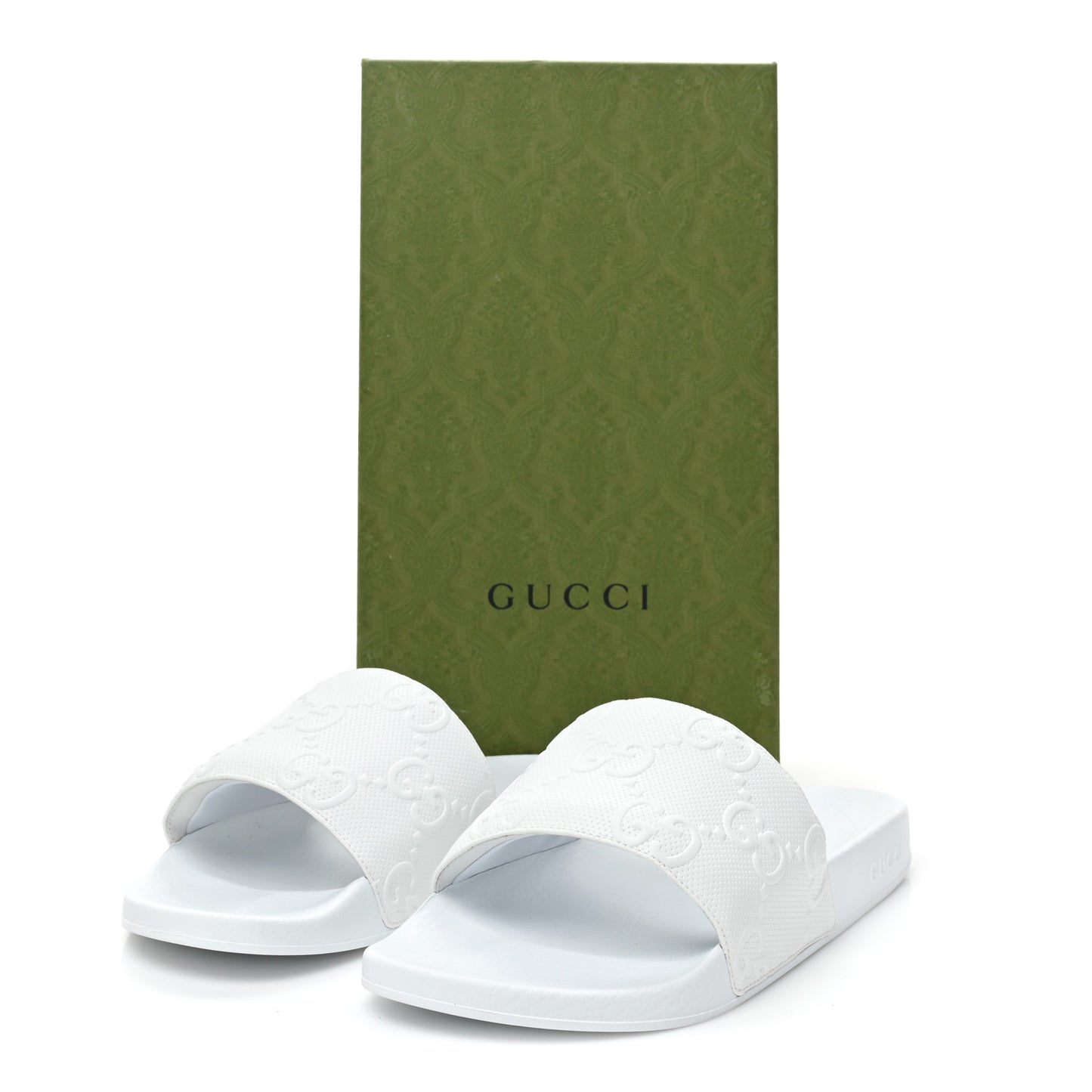 Rubber GG Monogram Mens Slide Sandals 10 White