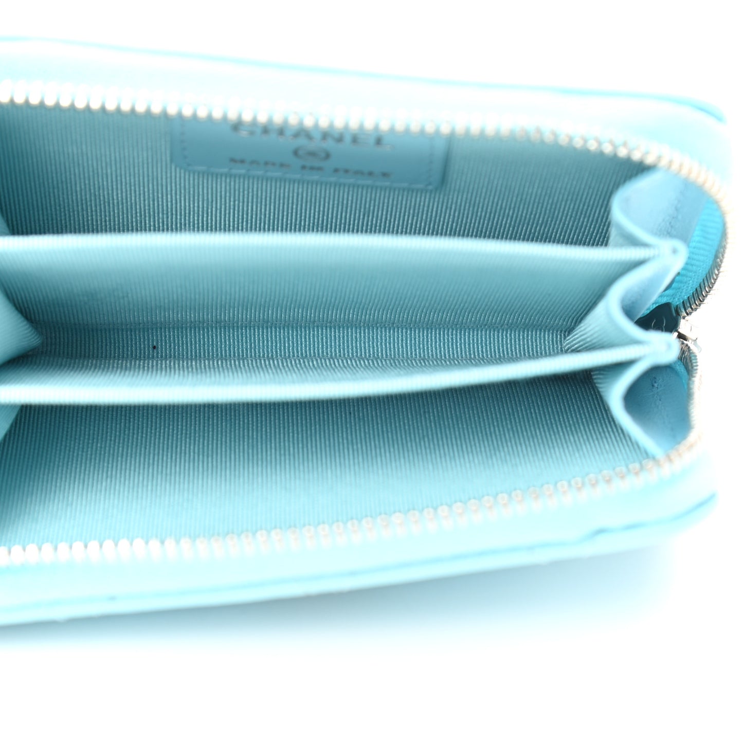 Lambskin Quilted Zip Around Coin Purse Wallet Neon Blue