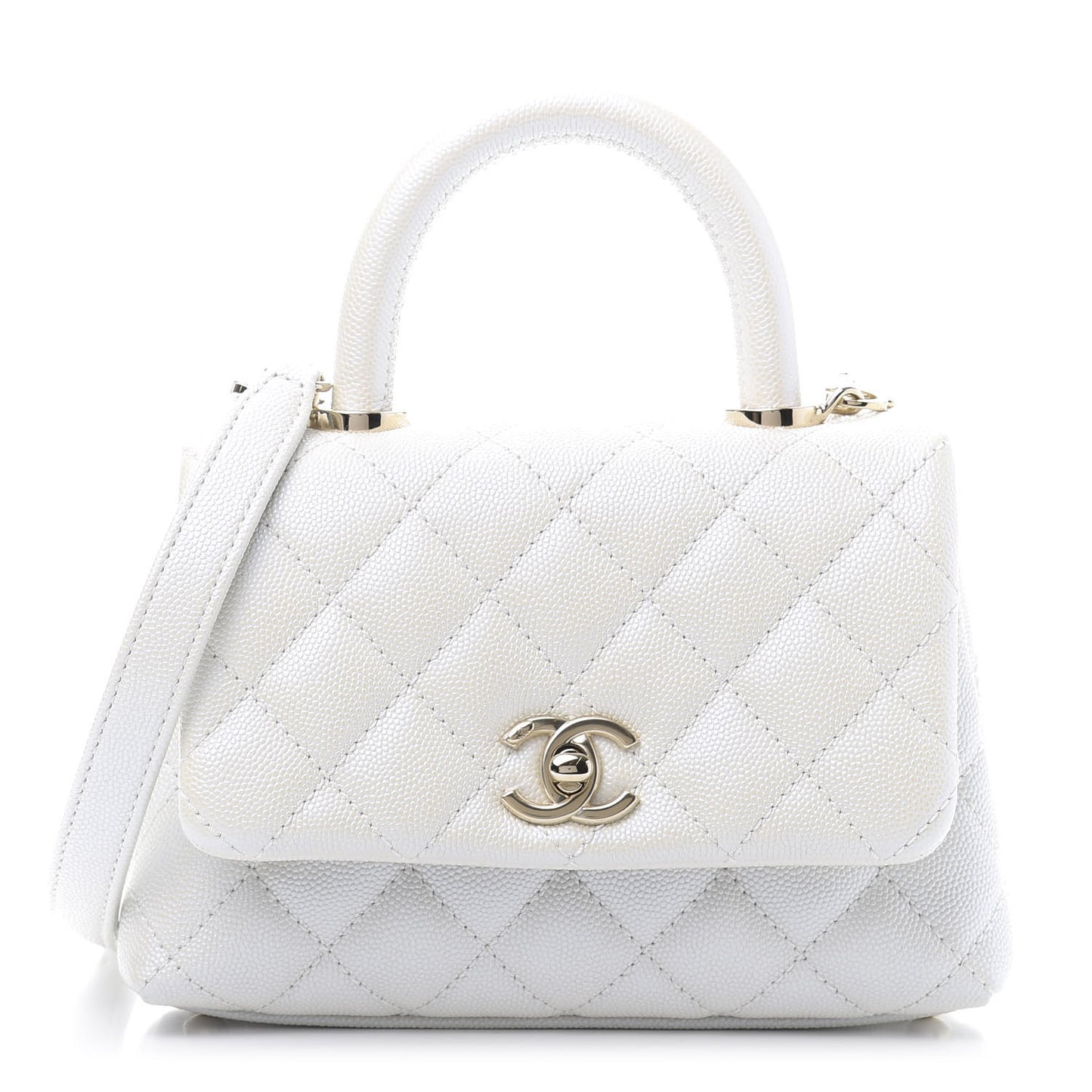 Iridescent Caviar Quilted Extra Mini Coco Handle Flap Ivory