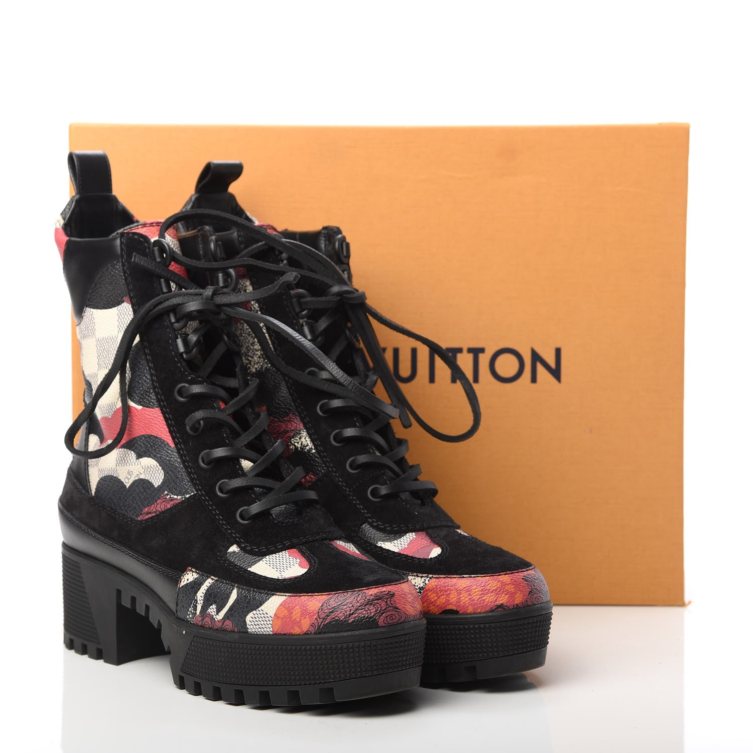 Louis Vuitton Suede Calfskin Damier Azur Overcloud Platform Desert Boots 36.5 Black 8 of 8