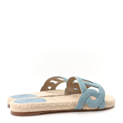 Hermes Suede Goatskin Famosa Espadrille Sandals 37 Bleu Citadin 5 of 9