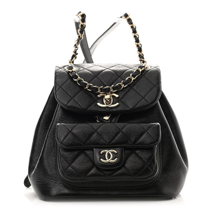 Chanel Glazed Aged Calfskin Quilted Small Duma Drawstring Backpack Black 1 of 10