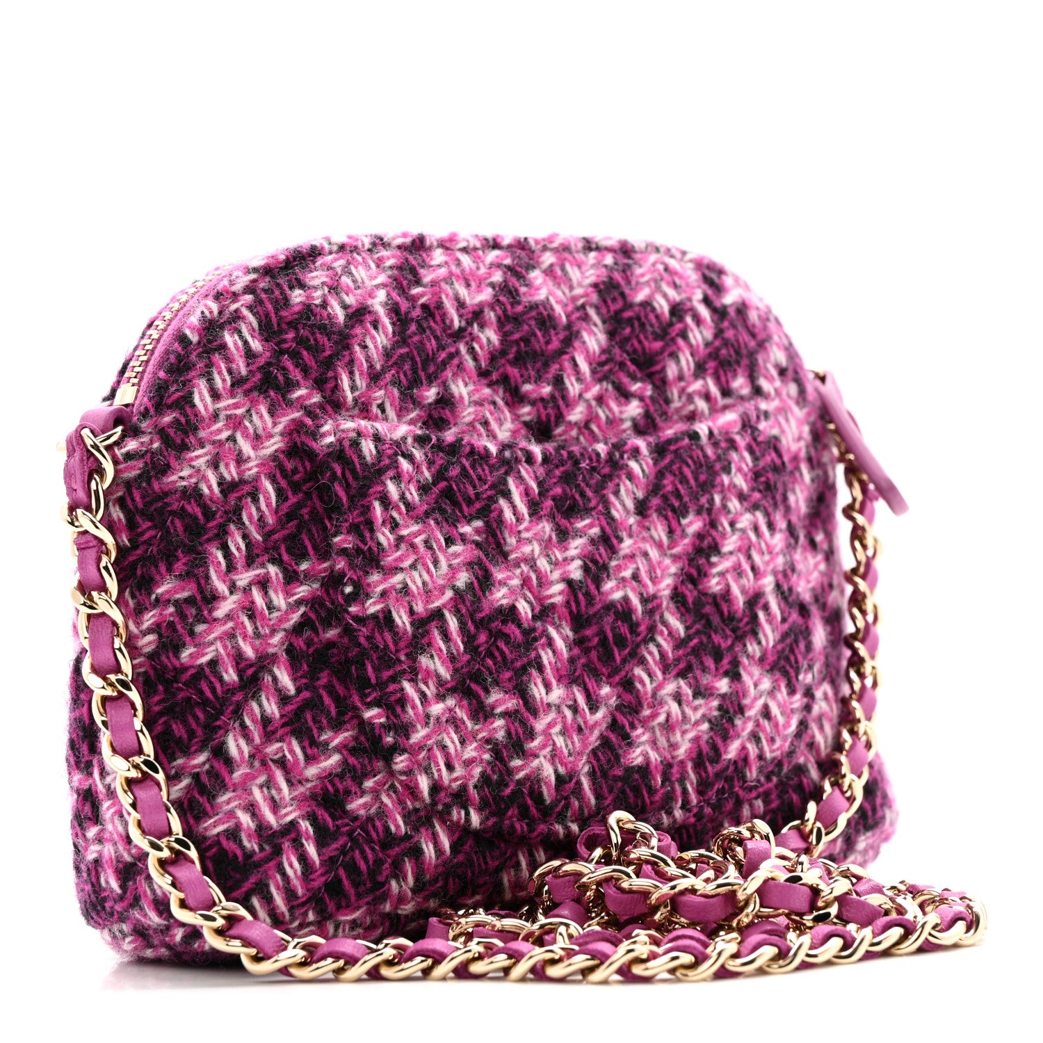 Chanel Tweed Quilted Mini Clutch With Chain Purple 3 of 12