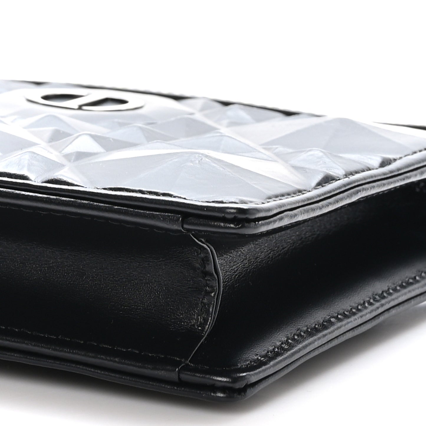 Calfskin Macrocannage Diamond Caro Zipped Pouch With Chain Black