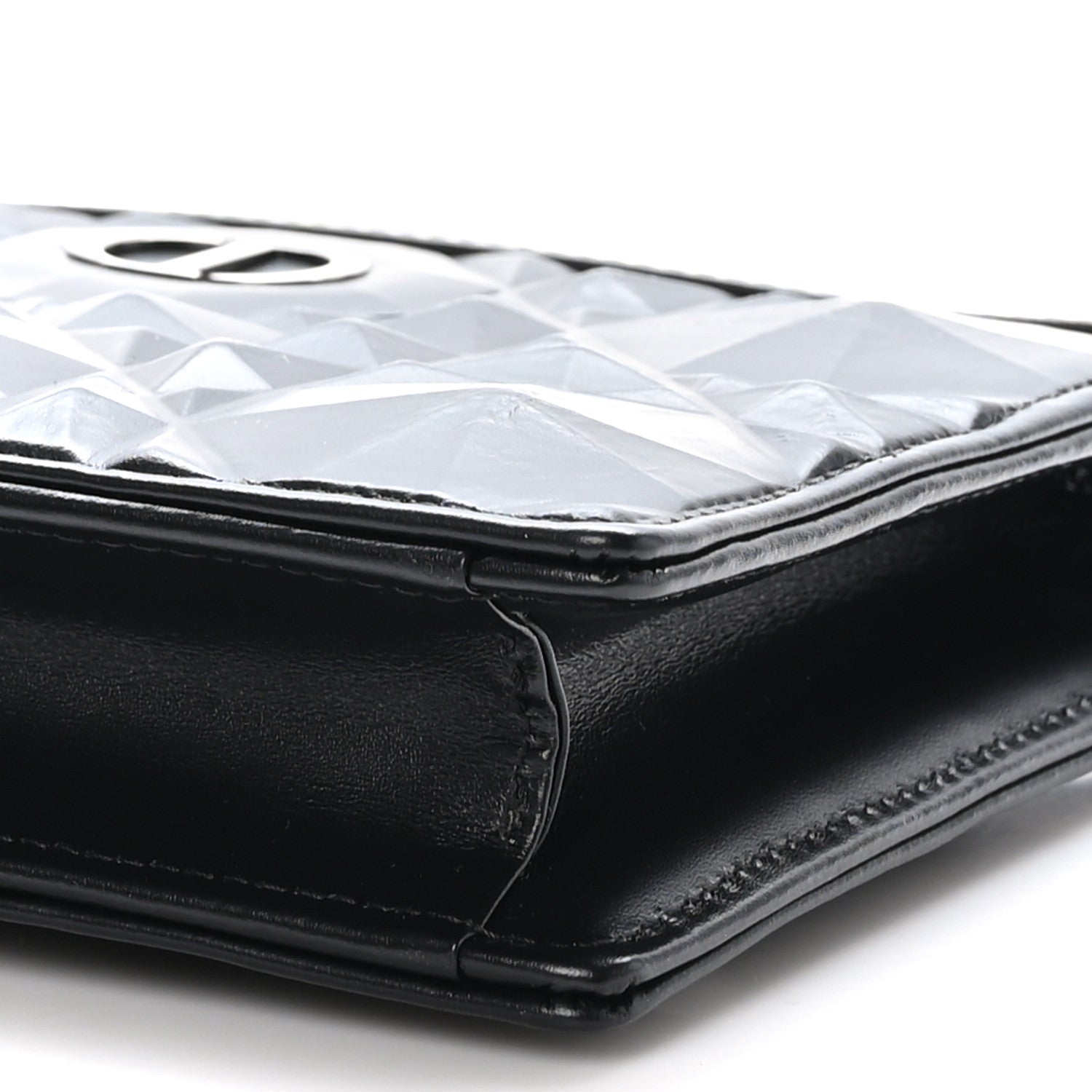 Christian Dior Calfskin Macrocannage Diamond Caro Zipped Pouch With Chain Black 11 of 12