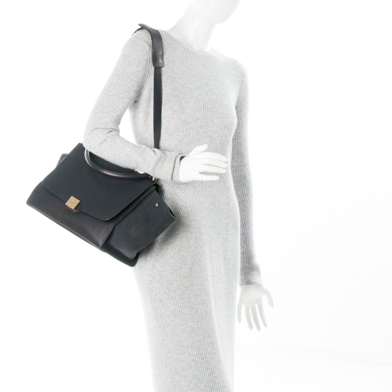 Celine Smooth Calfskin Suede Medium Trapeze Black 2 of 9