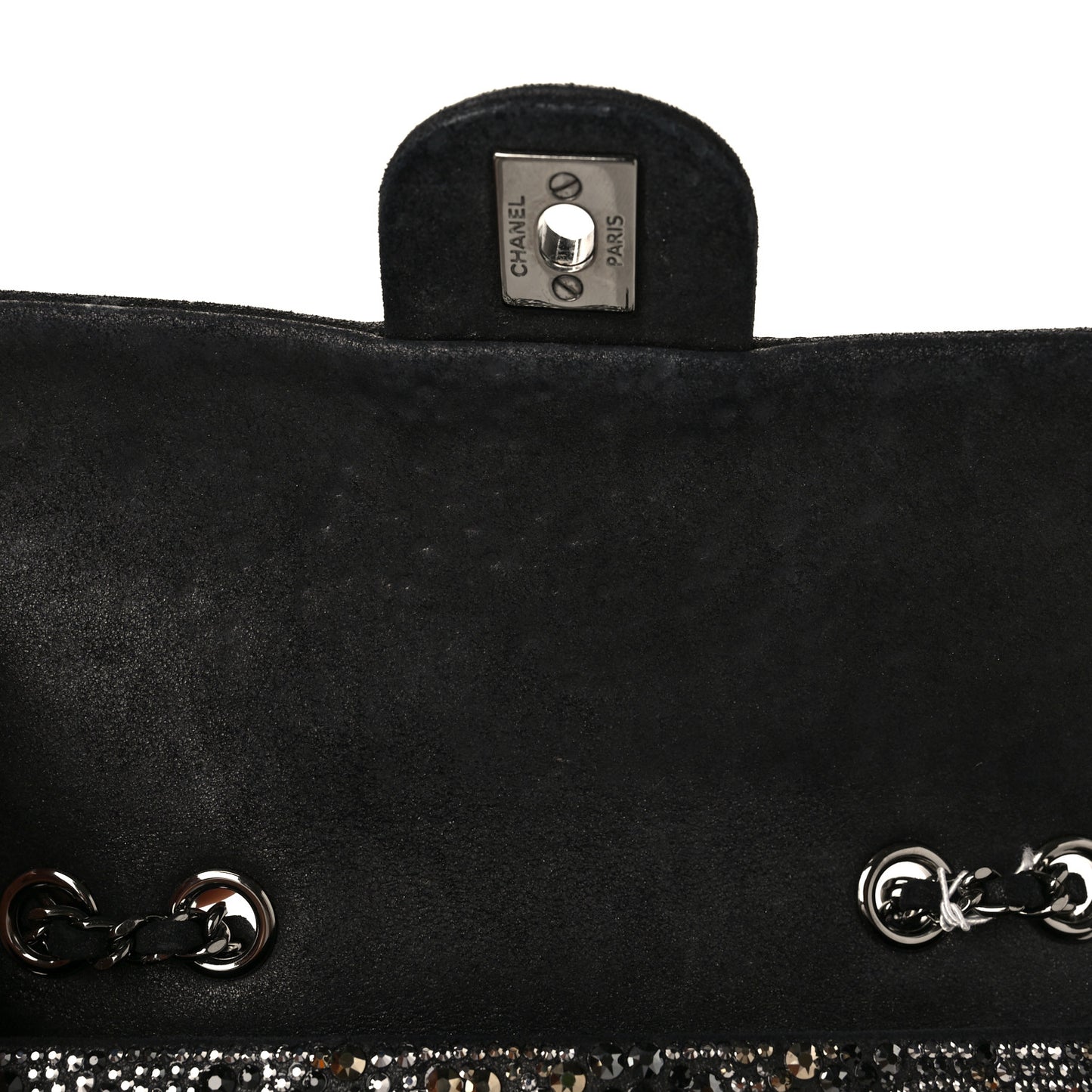 Suede Crystal Camellia Mini Rectangular Flap Black