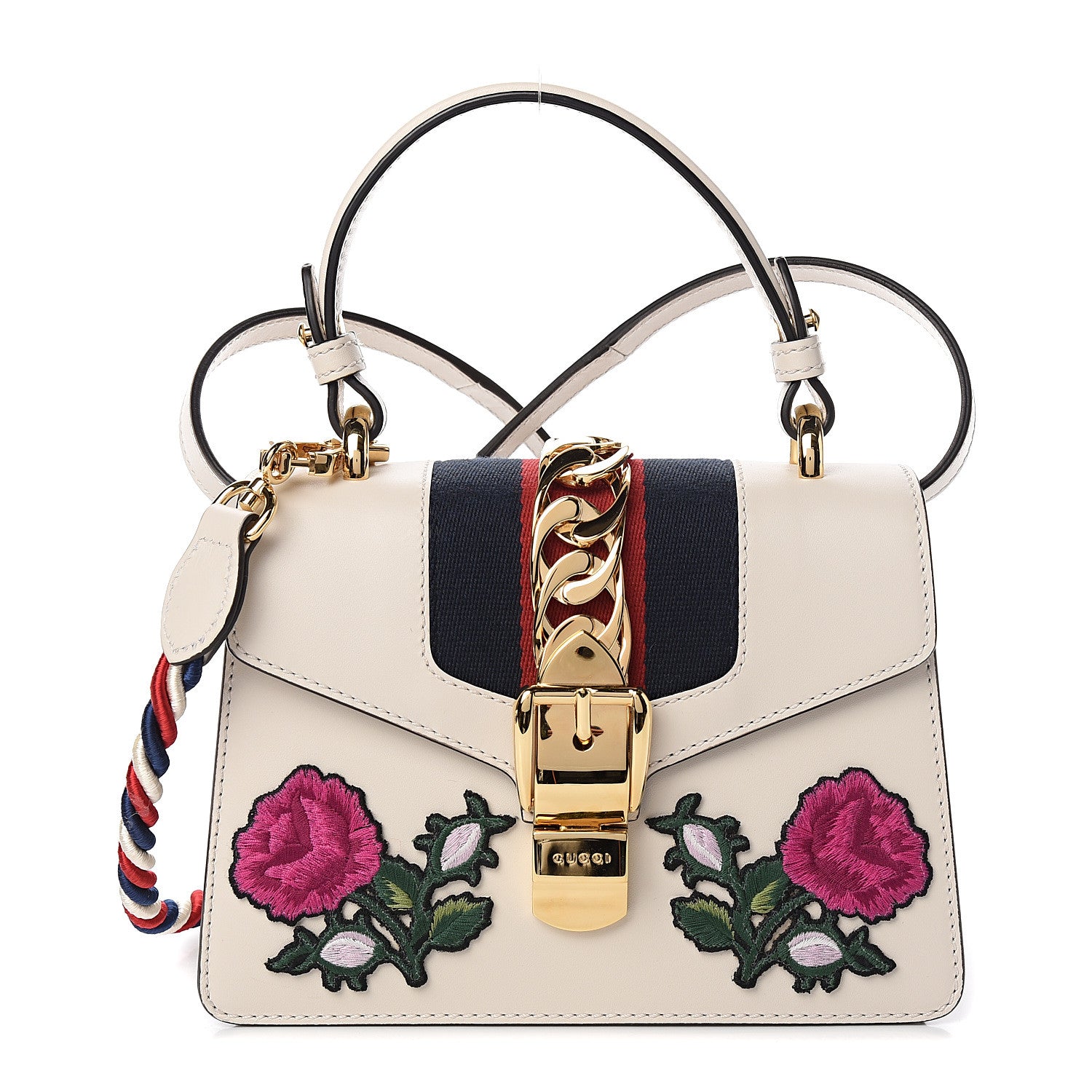 Gucci Calfskin Embroidered Mini Sylvie Top Handle Bag White 1 of 11