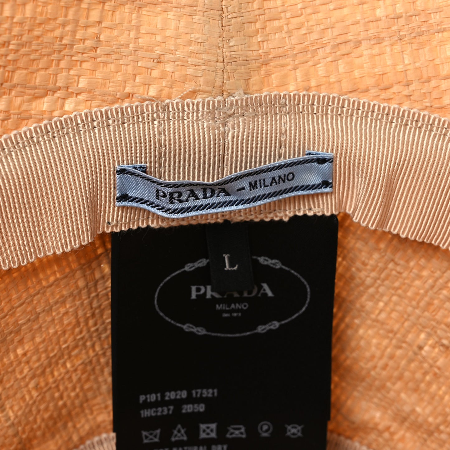 Raffia Triangle Logo Embroidered Bucket Hat L Naturale