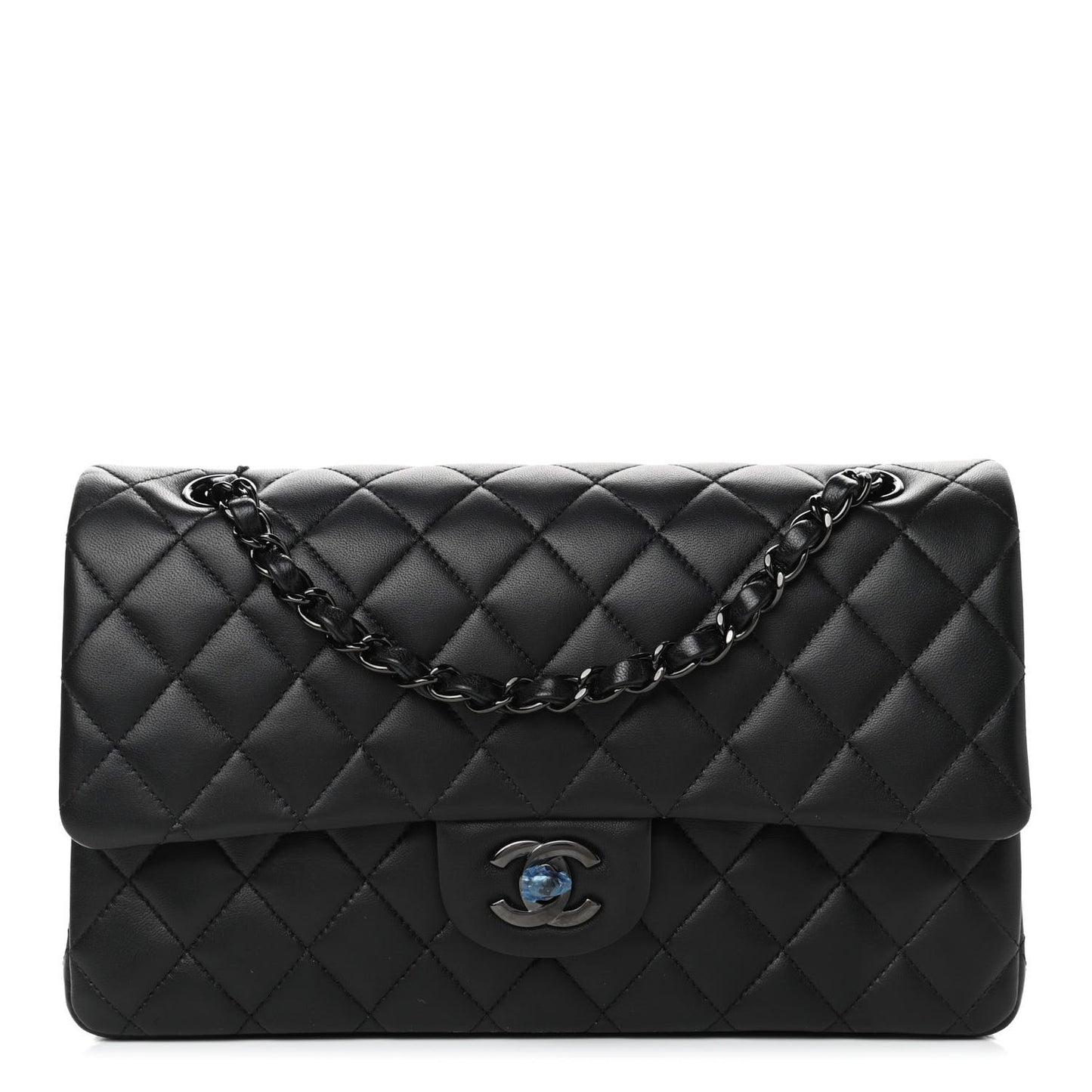 Lambskin Quilted Medium Double Flap So Black