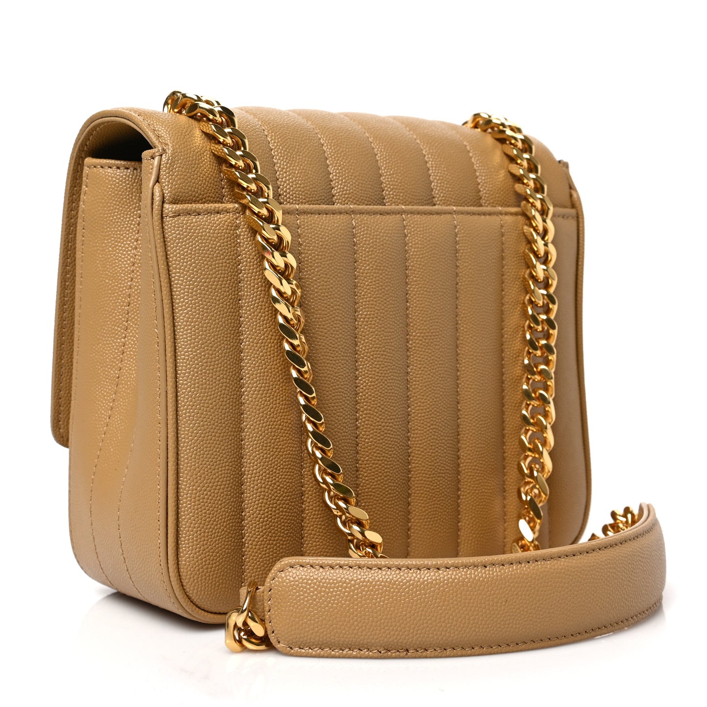 Grain De Poudre Matelasse Monogram Medium Vicky Chain Bag Dark Beige