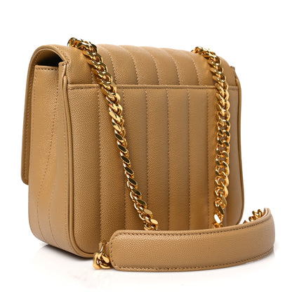Saint Laurent Grain De Poudre Matelasse Monogram Medium Vicky Chain Bag Dark Beige 3 of 8