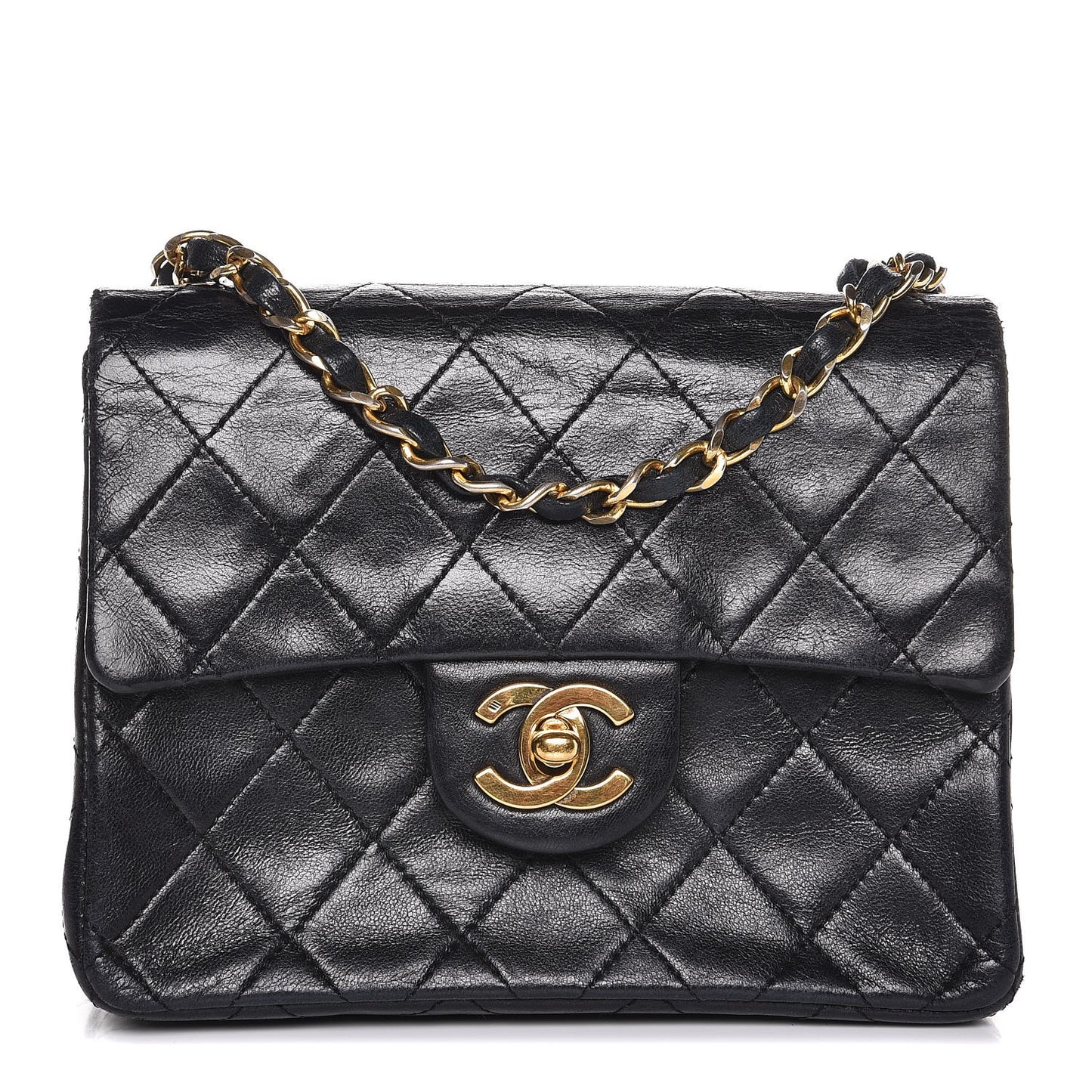 Lambskin Quilted Mini Square Flap Black
