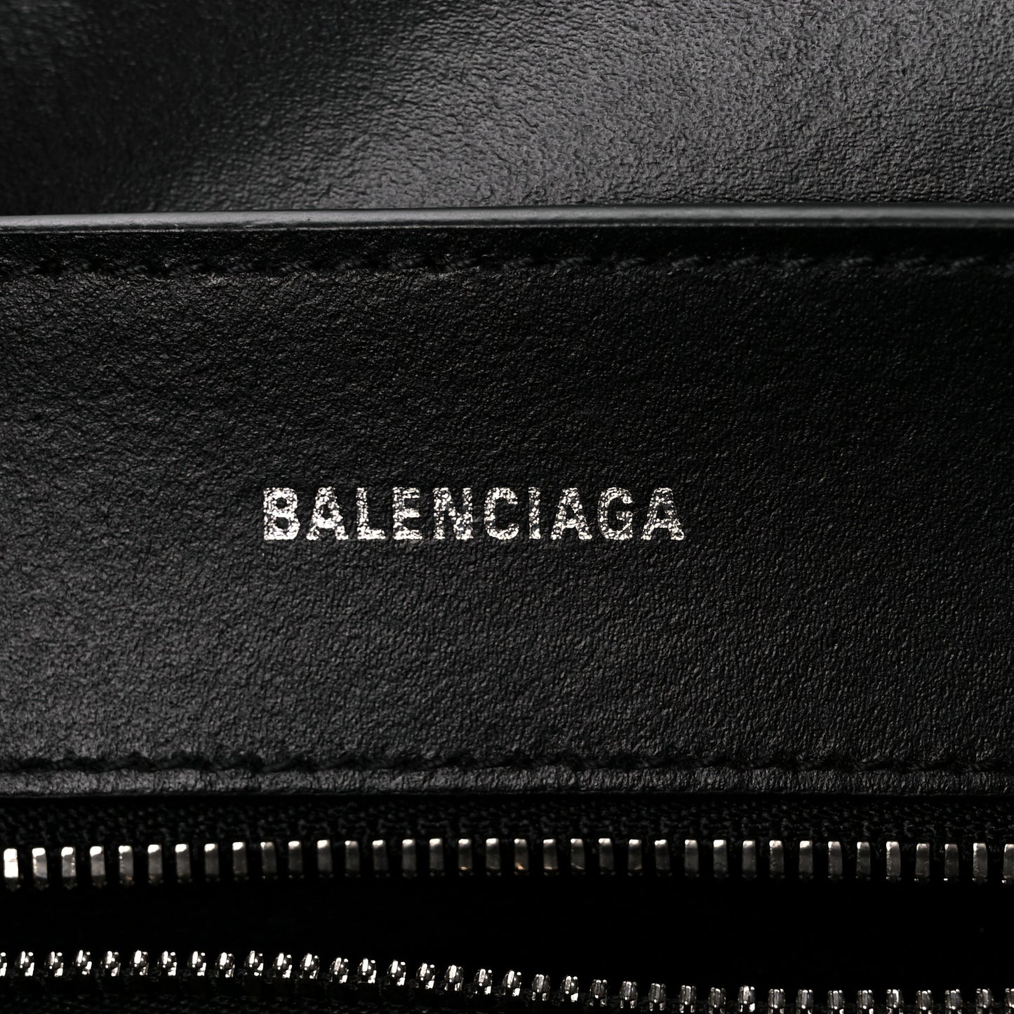 Metallic Textured Calfskin Logo Everyday Tote Black