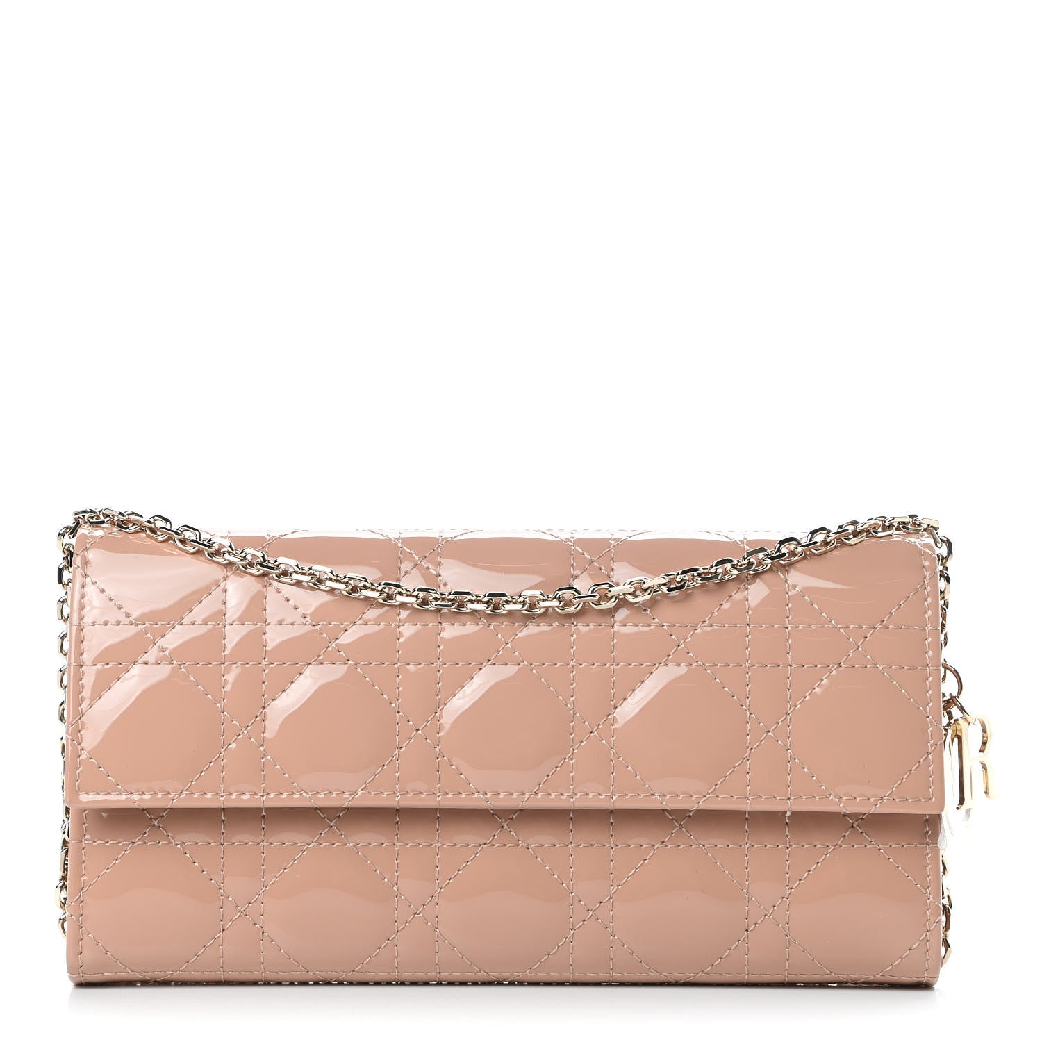 Christian Dior Patent Cannage Lady Dior Wallet On Chain Beige 1 of 11
