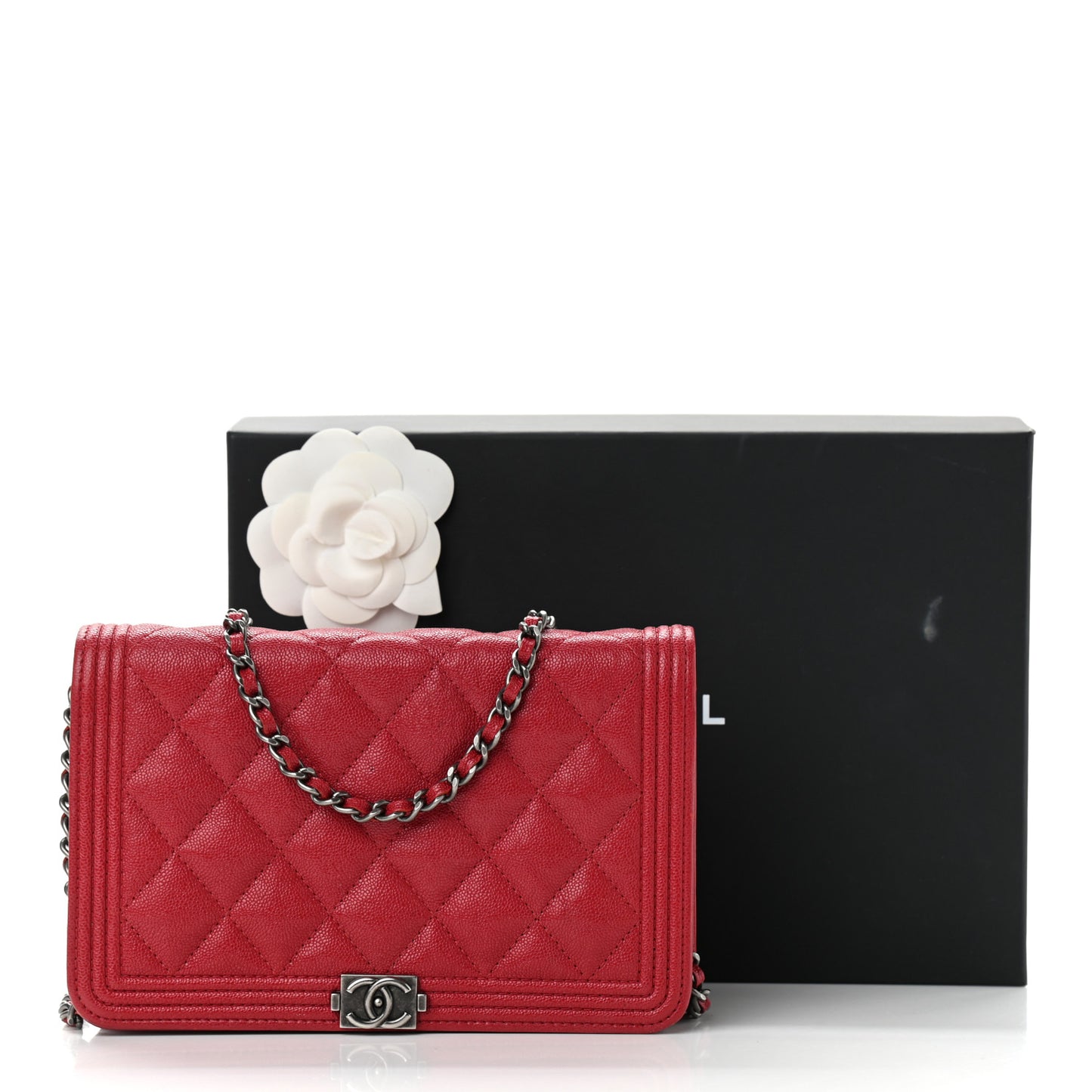 Caviar Quilted Boy Wallet On Chain WOC Red