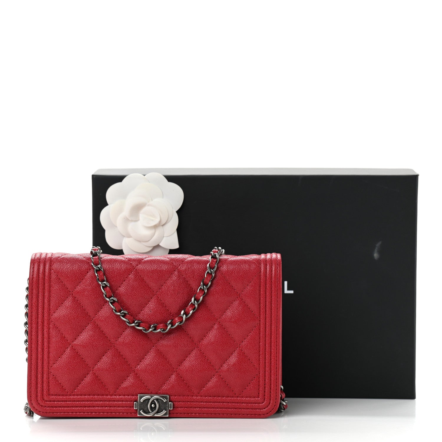 Chanel Caviar Quilted Boy Wallet On Chain WOC Red 16 of 16