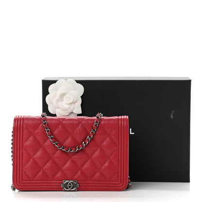 Chanel Caviar Quilted Boy Wallet On Chain WOC Red 16 of 16