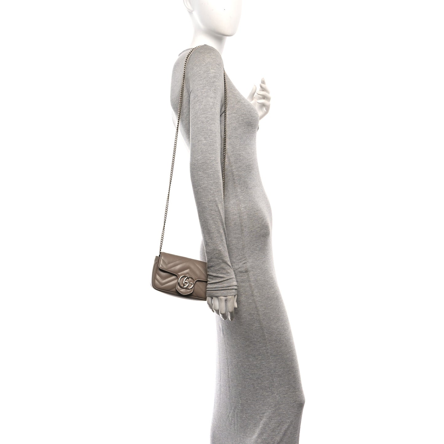 Calfskin Matelasse Super Mini GG Marmont Shoulder Bag Taupe