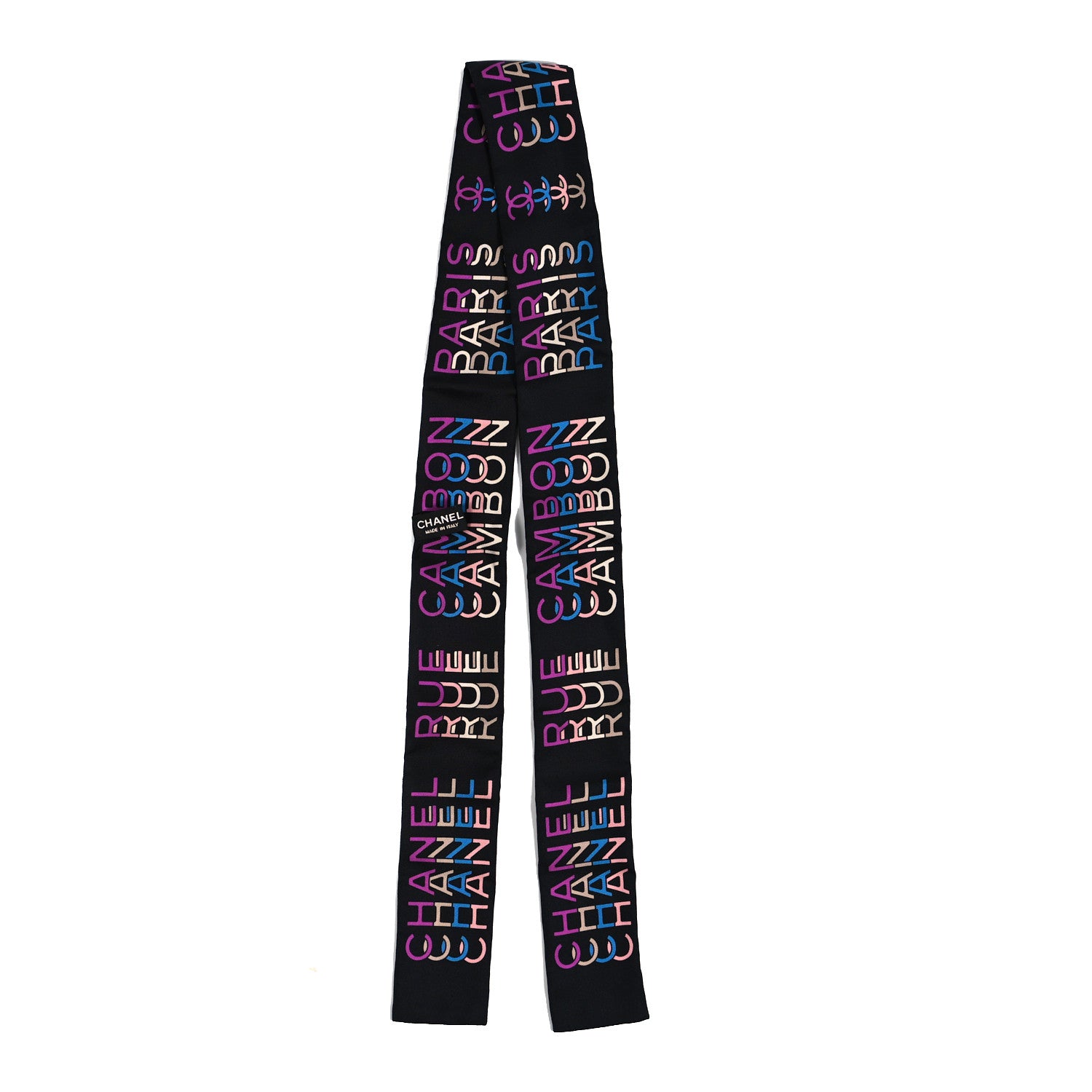 Chanel Silk Logo Slim Bandeau Scarf Black Multicolor 2 of 3