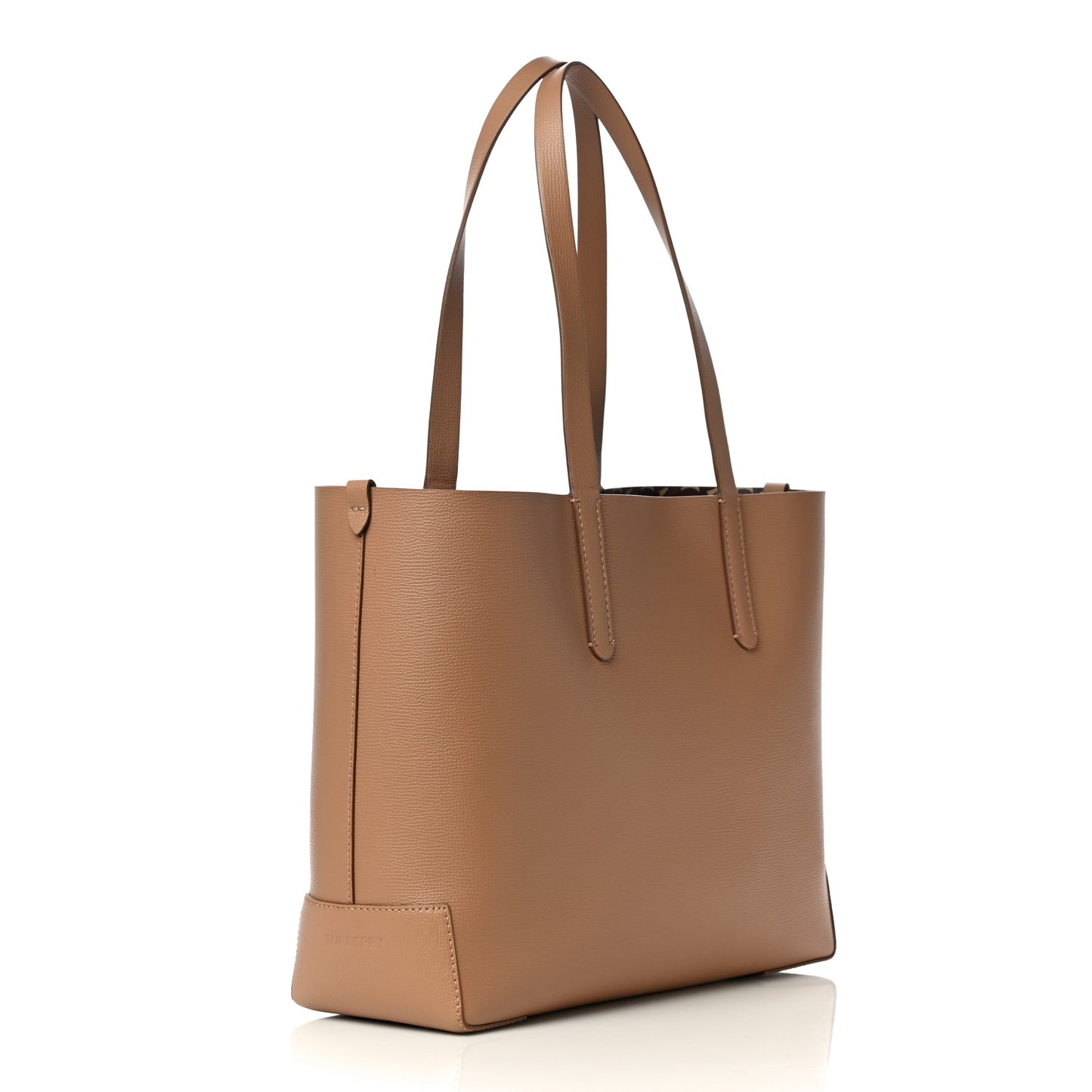 Calfskin TB Motif Embossed Medium Tote Camel