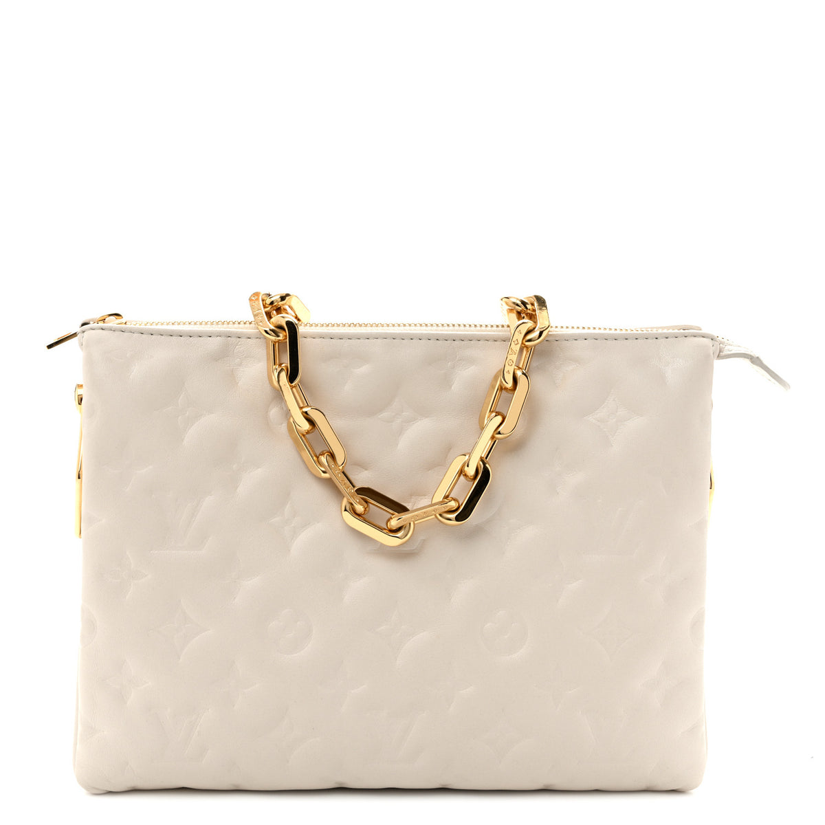 Lambskin Embossed Monogram Coussin PM Beige Cream