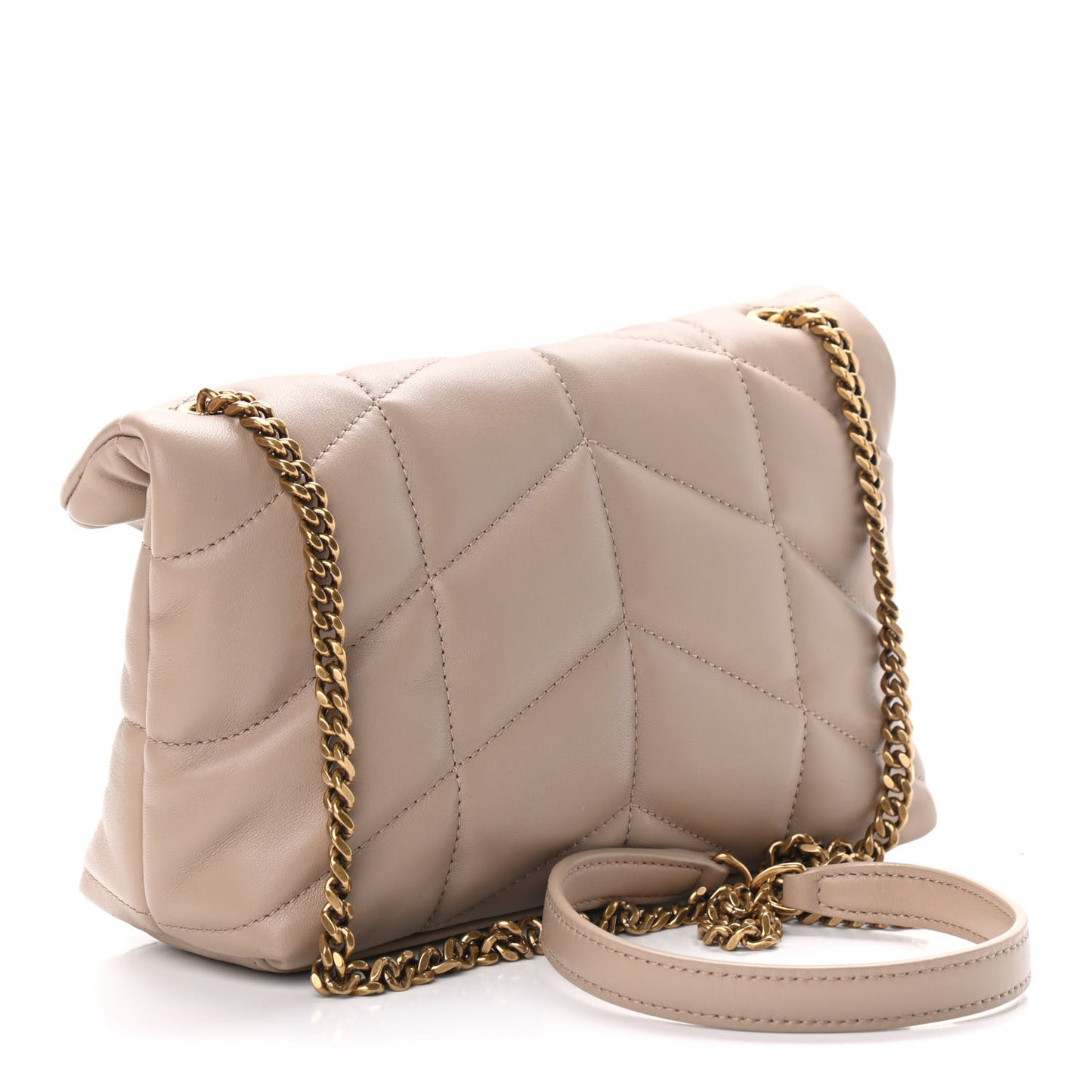 Lambskin Quilted Toy Loulou Puffer Monogram Chain Satchel Dark Beige