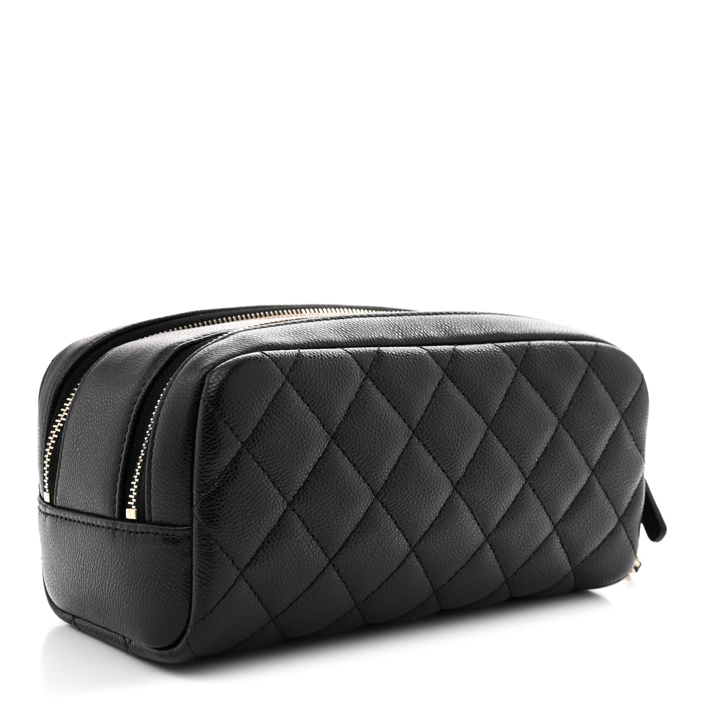 Caviar Quilted Toiletry Case With Chain Black