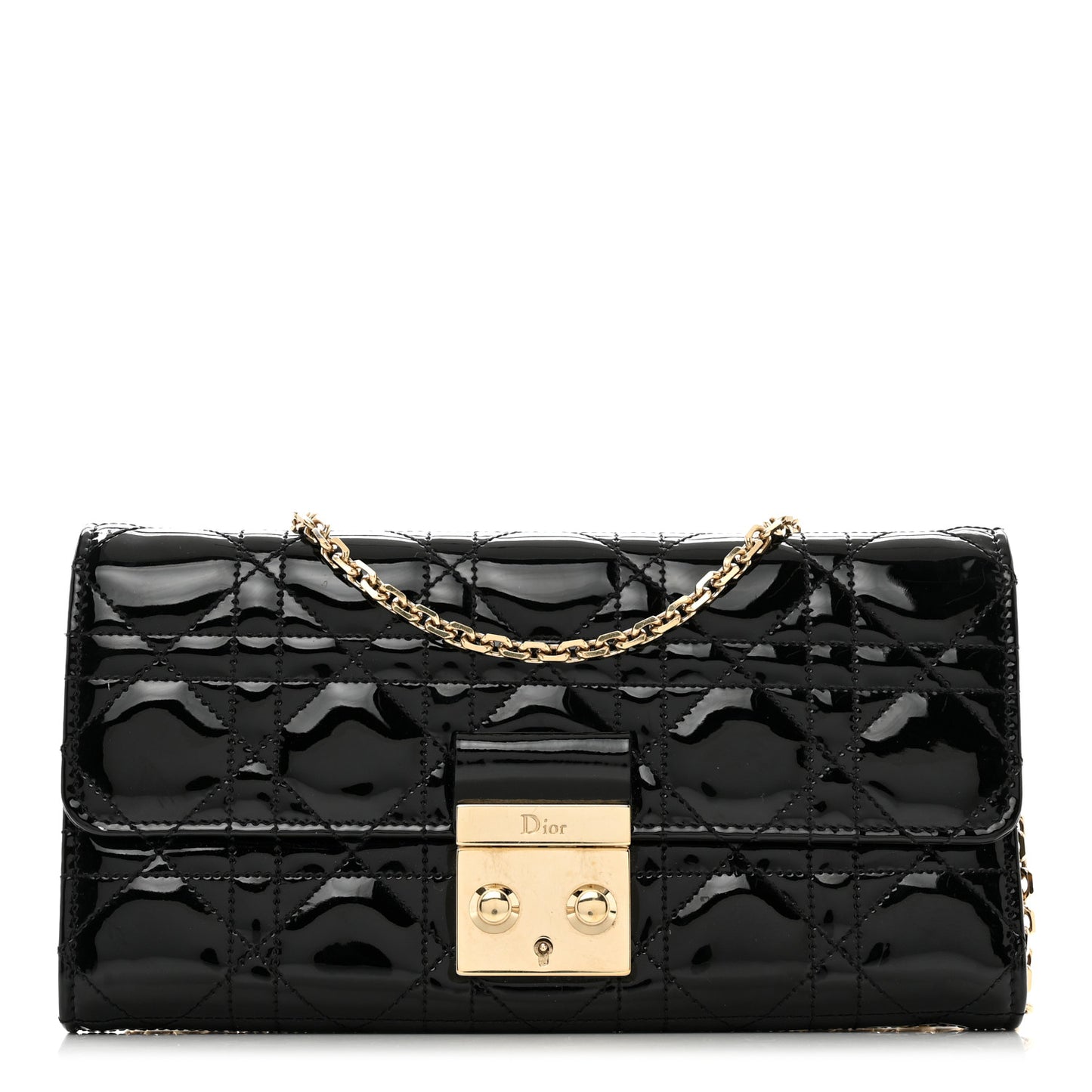 Patent Cannage Miss Dior Chain Wallet Black
