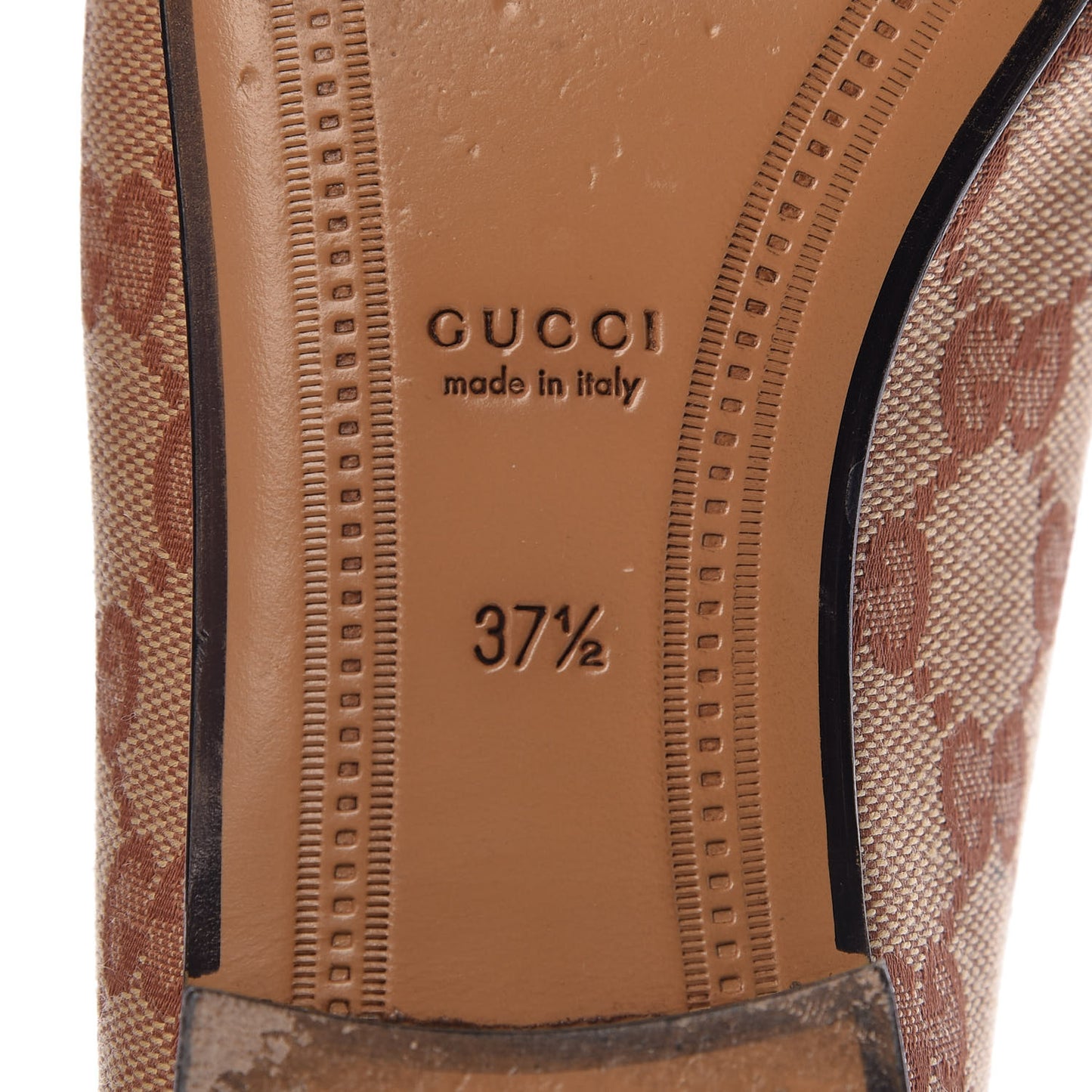 Canvas GG Monogram Horsebit Womens Jordaan Loafers 37.5 Beige Ruggine Rust