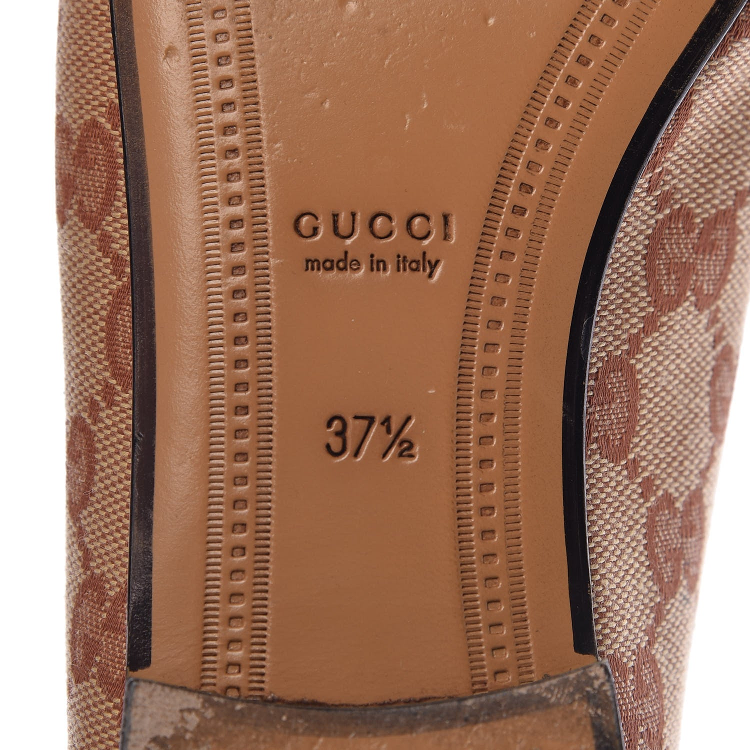 Gucci Canvas GG Monogram Horsebit Womens Jordaan Loafers 37.5 Beige Ruggine Rust 6 of 13