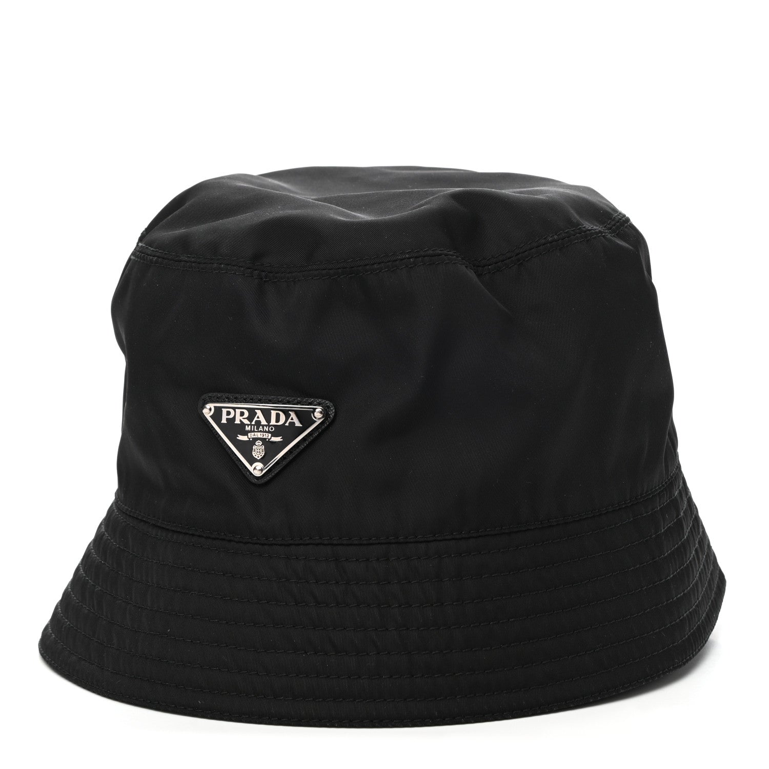 Prada Tessuto Nylon Metal Triangle Logo Mens Bucket Hat XL Black 1 of 8
