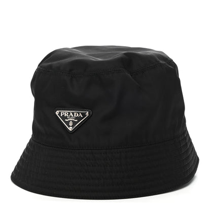 Prada Tessuto Nylon Metal Triangle Logo Mens Bucket Hat XL Black 1 of 8