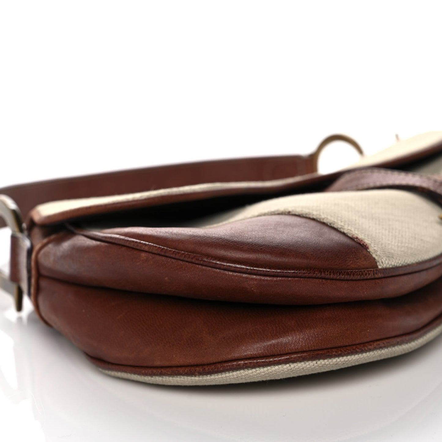 Canvas Calfskin Saddle Bag Beige