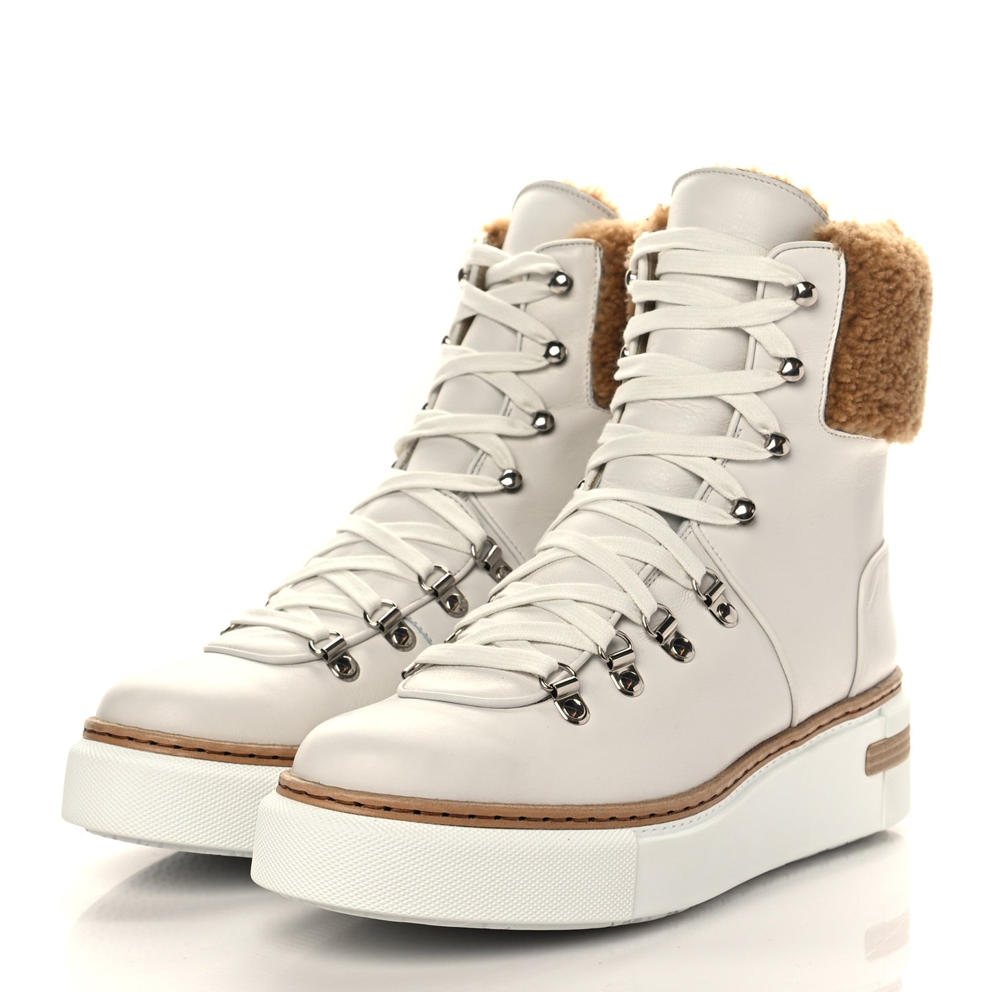 Calfskin Woolskin Womens Flocon Ankle Boots 38 White Naturel