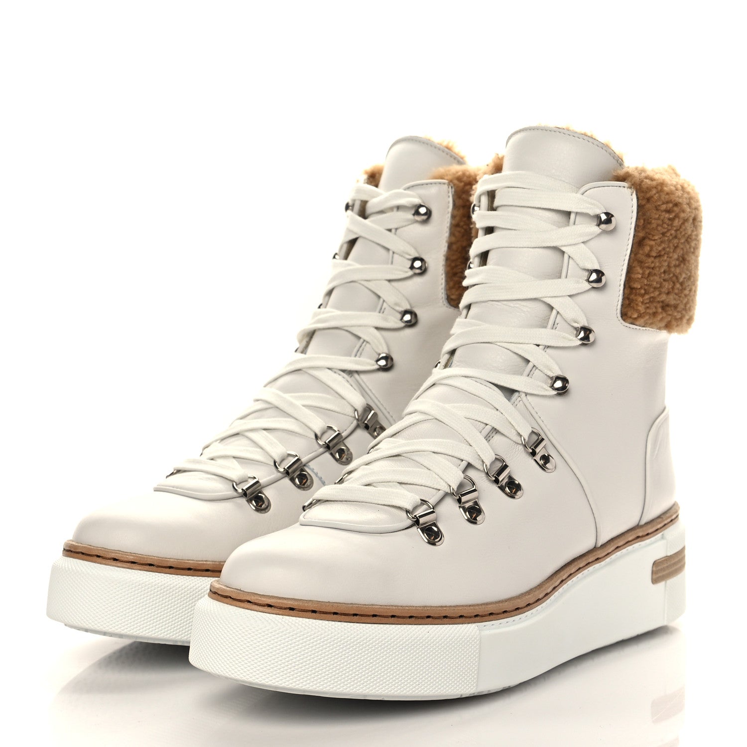 Hermes Calfskin Woolskin Womens Flocon Ankle Boots 38 White Naturel 2 of 10