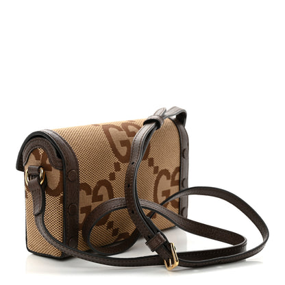Gucci Monogram Jumbo GG Textured Dollar Calfskin Mini Horsebit 1955 Shoulder Bag Camel Ebony New Acero 3 of 13