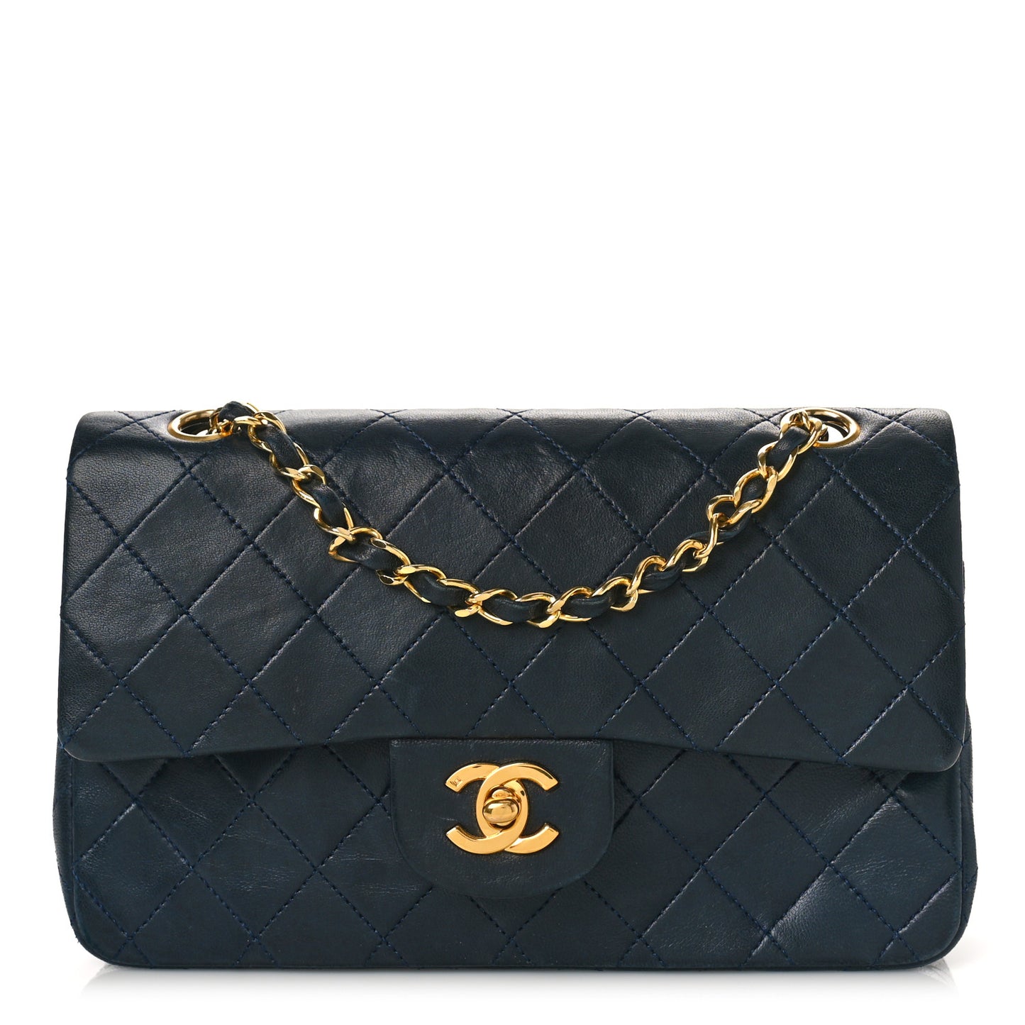 Lambskin Quilted Small Double Flap Navy