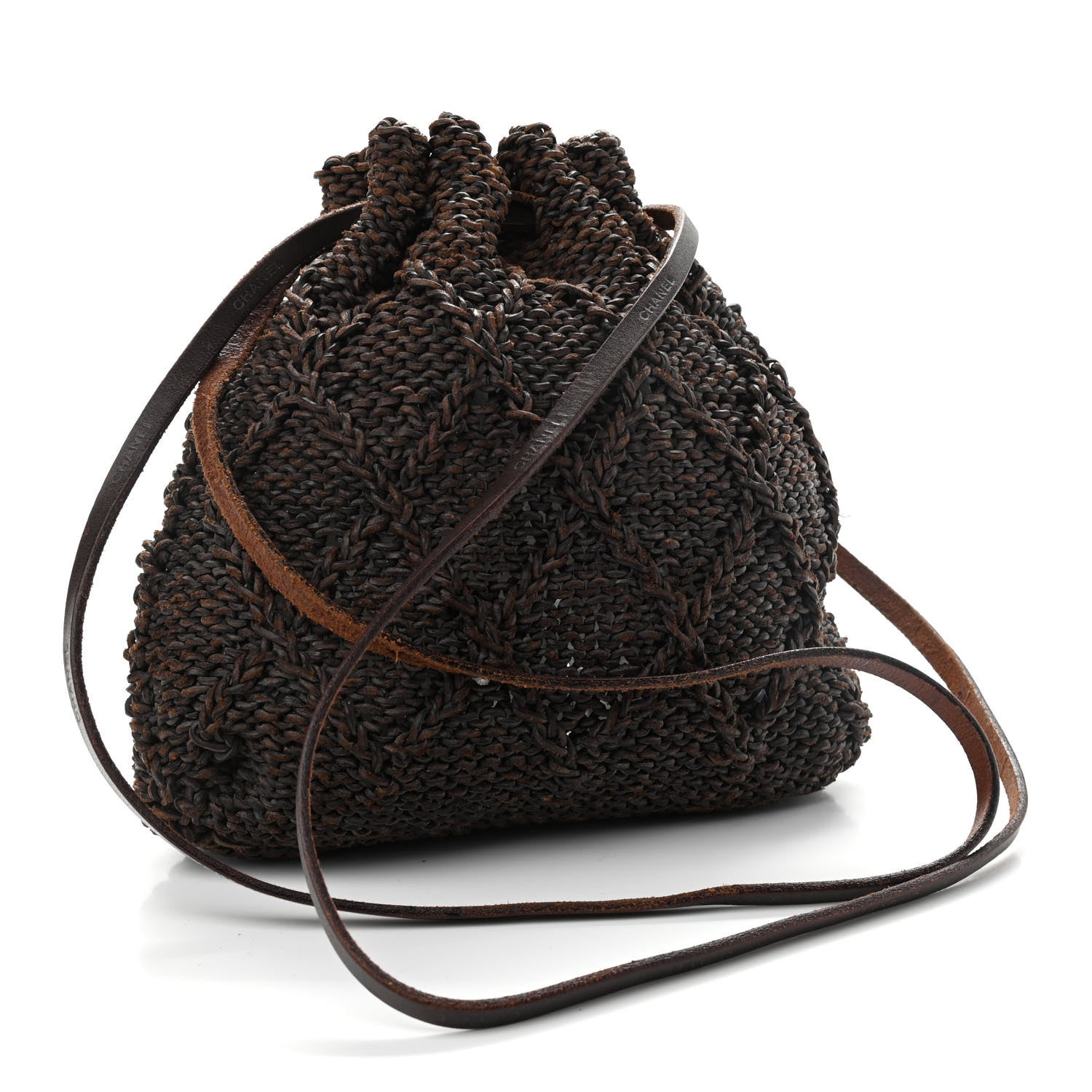 Chanel Calfskin Woven Drawstring Bag Dark Brown 3 of 9