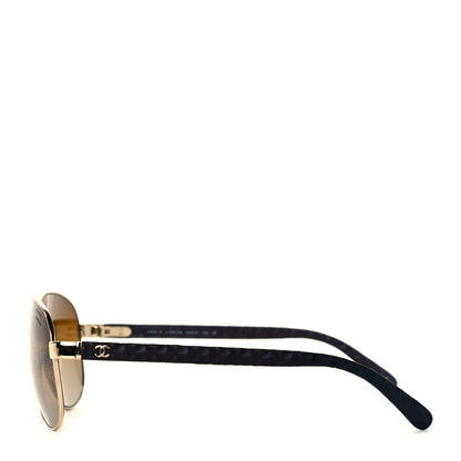 Chanel Lambskin Quilted CC Aviator Sunglasses 4204-Q Brown Gold 3 of 7