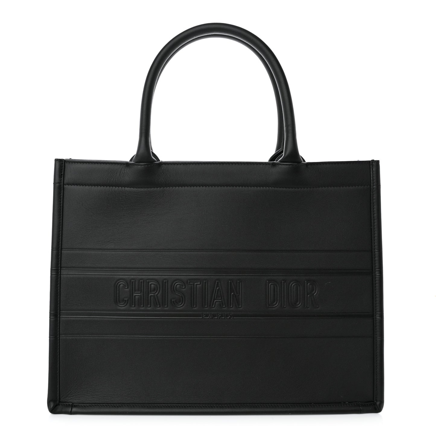 Calfskin Embossed Medium Book Tote Black