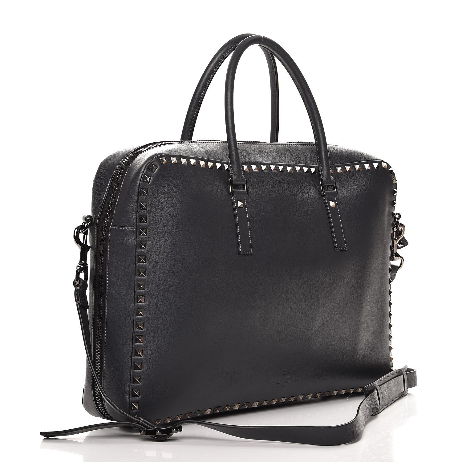 Valentino Garavani Mens Calfskin Rockstud Briefcase Grey 3 of 12
