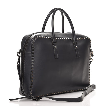 Valentino Garavani Mens Calfskin Rockstud Briefcase Grey 3 of 12