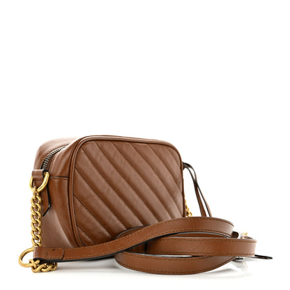 Gucci Glazed Calfskin Matelasse Diagonal Mini GG Marmont Chain Shoulder Bag Cuir 3 of 13