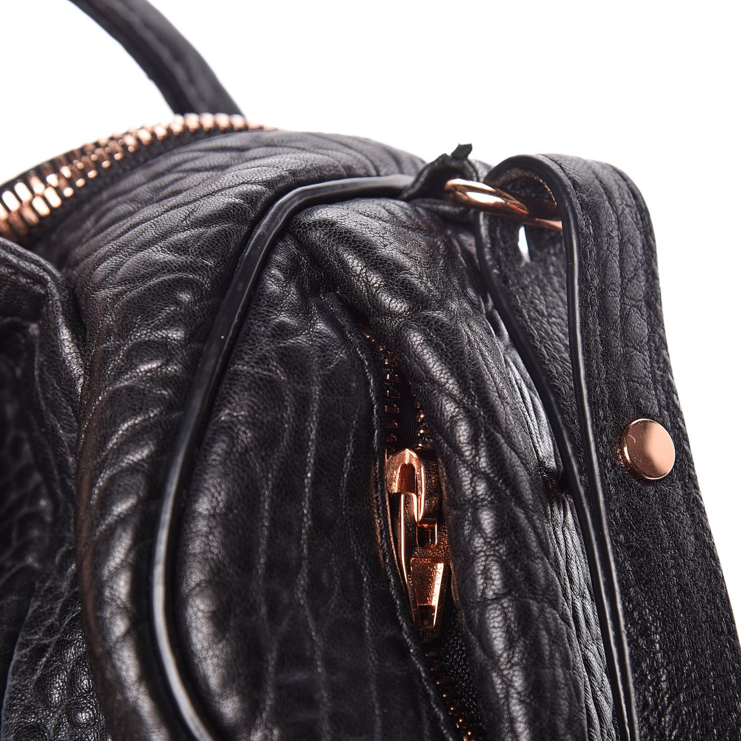Pebbled Lambskin Mini Rockie Black Rose Gold Hardware