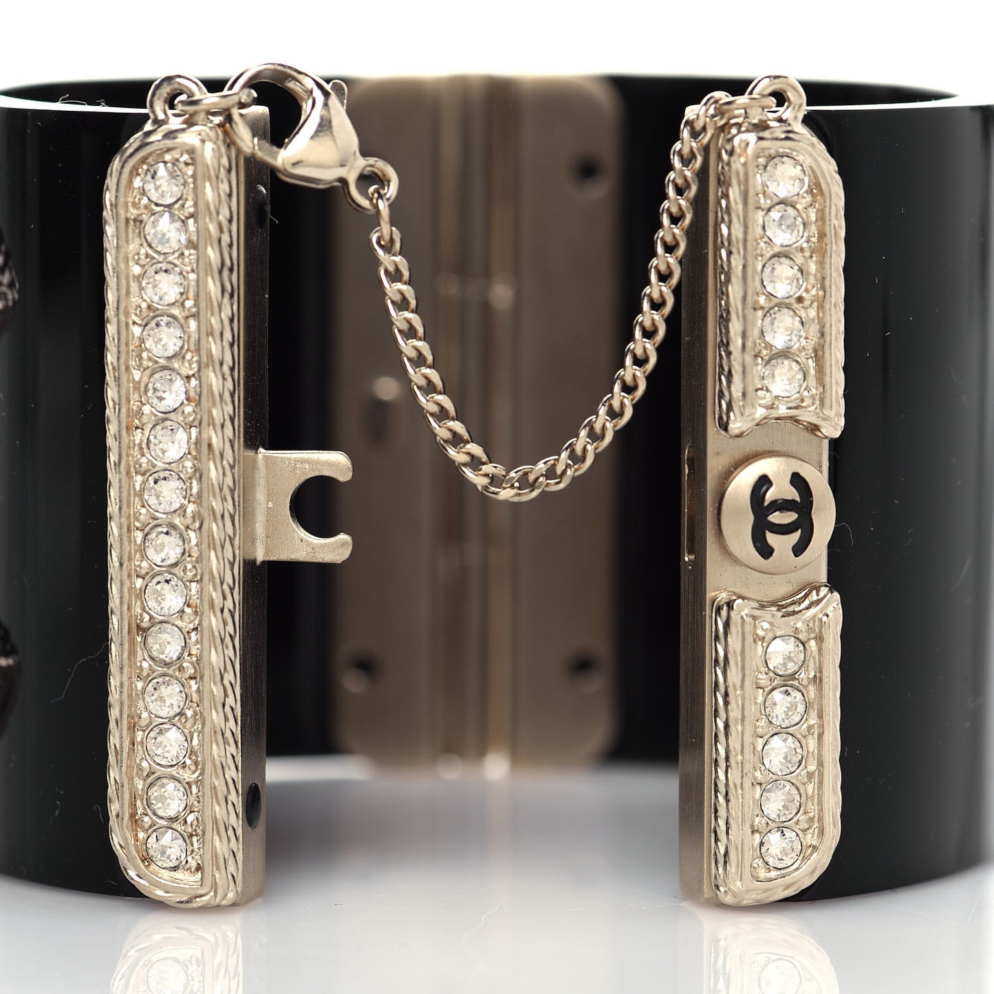 Resin Crystal CC Cuff Bracelet Black Gold