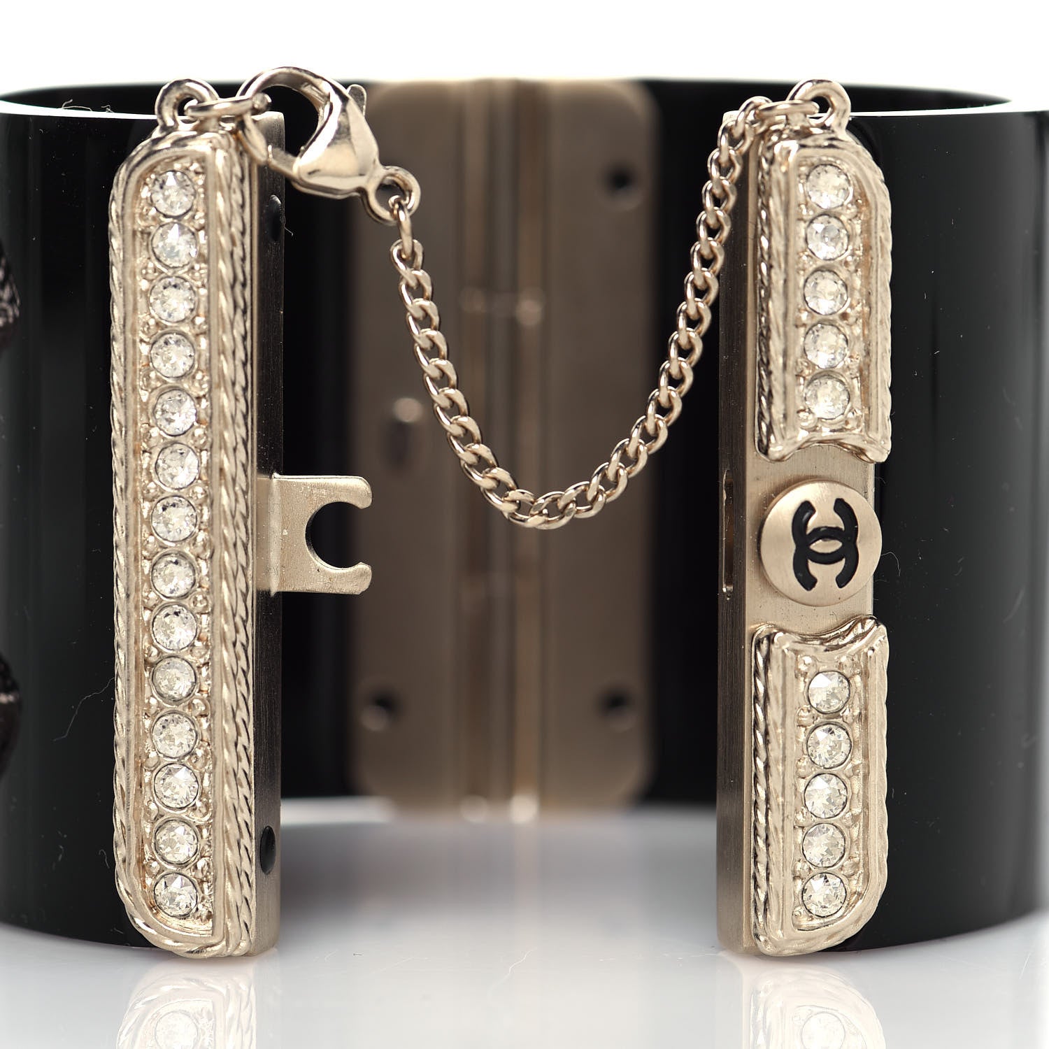 Chanel Resin Crystal CC Cuff Bracelet Black Gold 5 of 6