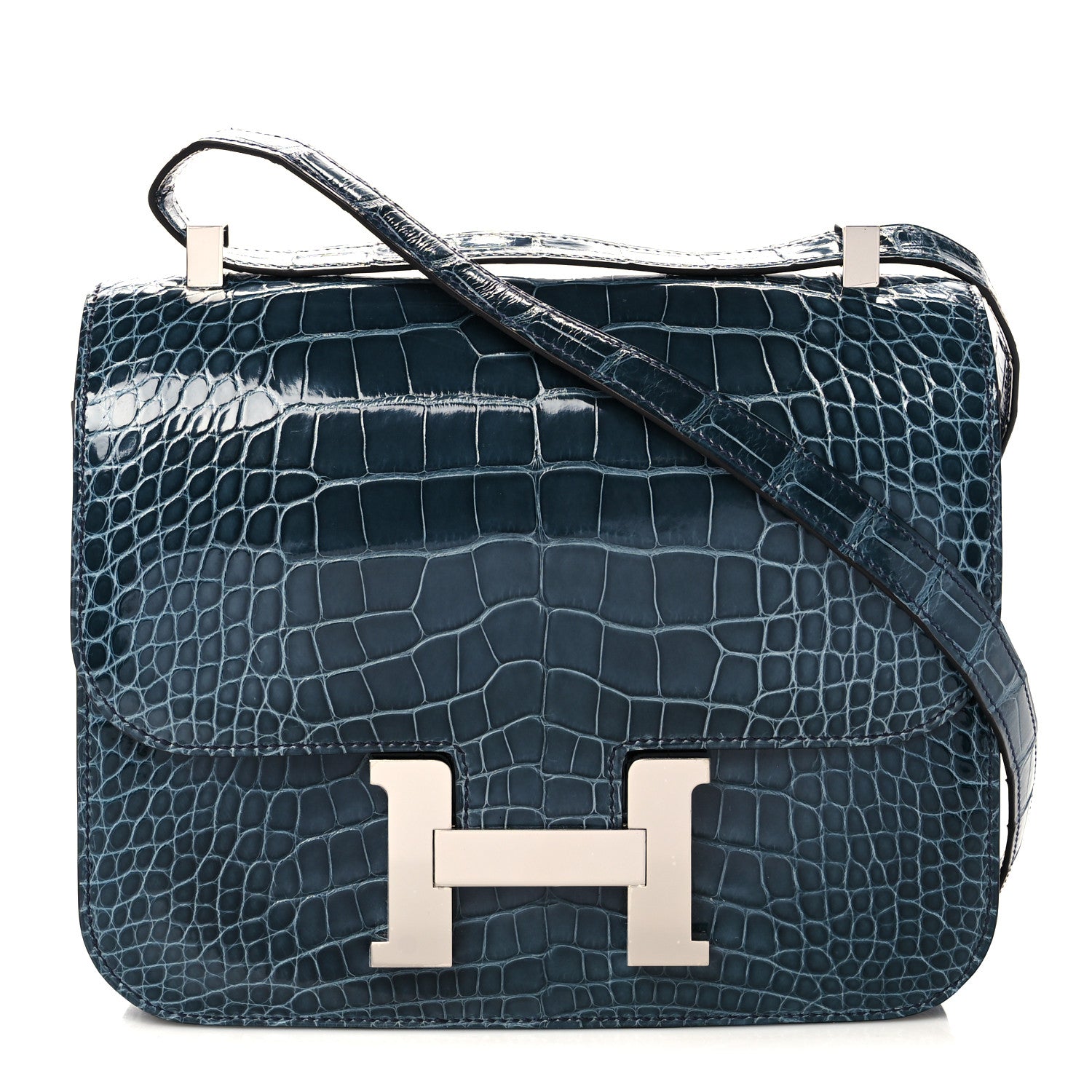 Hermes Shiny Alligator Constance 24 Bleu Paon 1 of 10